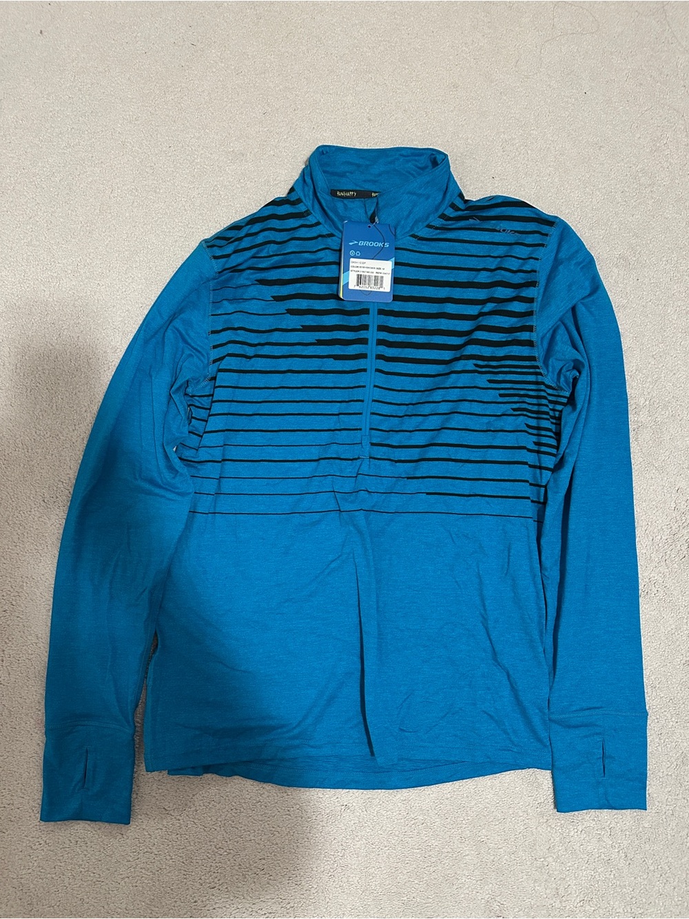 Brooks Teal Blue Quarter-Zip Striped Pullover